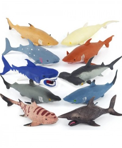 10 Pack Shark Toys 8" Soft and Stretchy Realistic Shark Toy Set Floating Bathtub Toys and Birthday Party Favors for Boys Girl...