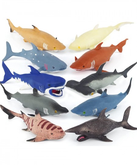 10 Pack Shark Toys 8" Soft and Stretchy Realistic Shark Toy Set Floating Bathtub Toys and Birthday Party Favors for Boys Girl...