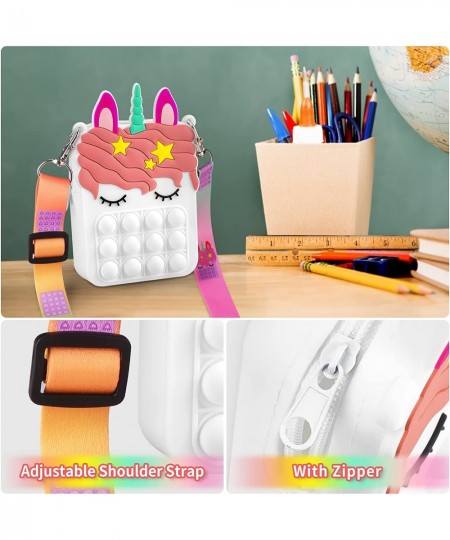 Pop Shoulder Bag for Girls and Women Mini Pop Purse Bags Lovely Sensory Silicone Cartoon Bag Toy for Students Kids (White) $1...