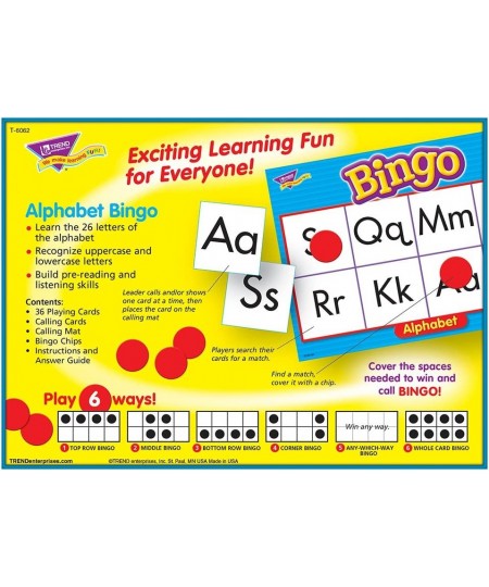 TREND ENTERPRISES: Alphabet Bingo Game Exciting Way for Everyone to Learn Play 6 Different Ways Perfect for Classrooms and At...