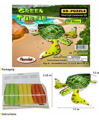 Colorful Wood Craft Construction Green Turtle 3D Jigsaw Puzzle $28.25 - 3-D Puzzles