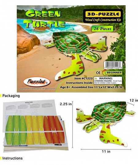 Colorful Wood Craft Construction Green Turtle 3D Jigsaw Puzzle $28.25 - 3-D Puzzles