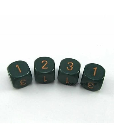 Dusty Green Opaque Dice with Gold Numbers D3 (D6 1-3 Twice) 16mm (5/8in) Pack of 4 $15.95 - Game Accessories