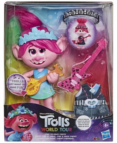 DreamWorks World Tour Pop-to-Rock Poppy Singing Doll with 2 Different Looks and Sounds Toy Sings Just Want to Have Fun (Engli...