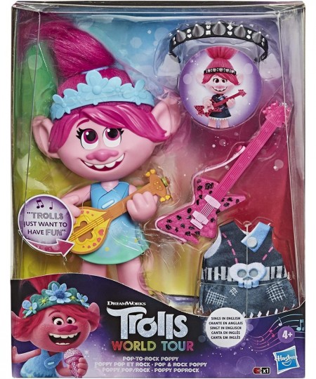 DreamWorks World Tour Pop-to-Rock Poppy Singing Doll with 2 Different Looks and Sounds Toy Sings Just Want to Have Fun (Engli...