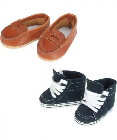 2 Pack of Shoes Includes Slip On Loafers and High Top Shoes for 18 Inch Boy Dolls Brown/Blue $30.04 - Doll Accessories