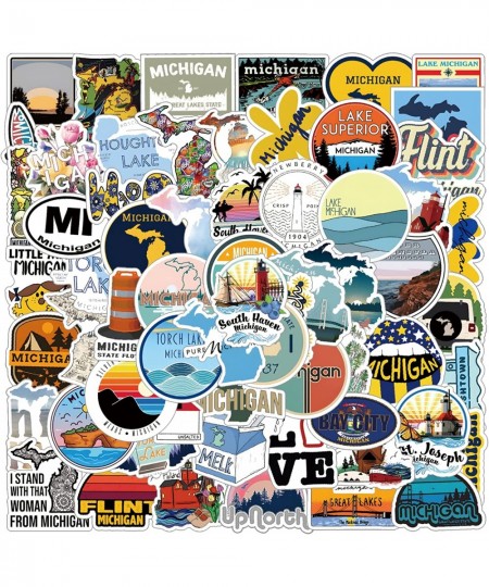 63Pcs Michigan Aesthetic Stickers Pack USA State Great Lakes Travel Vinyl Waterproof Sticker Decals for Water Bottle Laptop P...