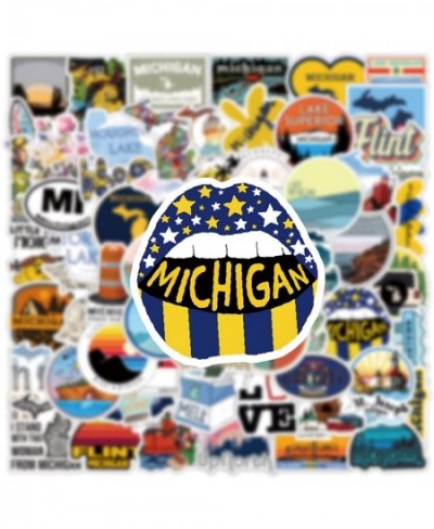 63Pcs Michigan Aesthetic Stickers Pack USA State Great Lakes Travel Vinyl Waterproof Sticker Decals for Water Bottle Laptop P...