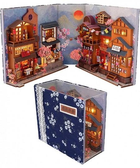 Japanesestyle Miniature Dollhouse Kit DIY Handmade Wooden Puzzle Toy Bookends Book Corner Model Building Kit with LED Lights ...