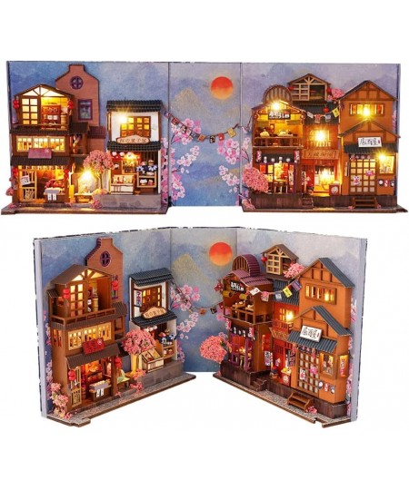 Japanesestyle Miniature Dollhouse Kit DIY Handmade Wooden Puzzle Toy Bookends Book Corner Model Building Kit with LED Lights ...