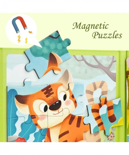 3 in 1 Magnetic Travel Puzzle for Kids Ages 3-5 Years Old Animal Beginner Puzzles Tri-Fold Book Portable Puzzles for Boys and...