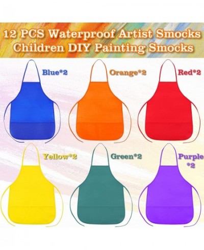 12Pcs Kids Painting Aprons 6 Color Kids Aprons for Painting Children Painting Aprons Art Smocks with 2 Roomy pockets Children...