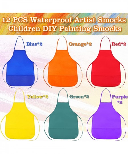 12Pcs Kids Painting Aprons 6 Color Kids Aprons for Painting Children Painting Aprons Art Smocks with 2 Roomy pockets Children...