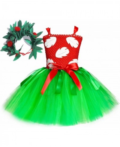 Hawaiian Red Green Tutu Dress for Girls with Tropical Fern Leaf Headband Birthday Summer Vacation Gifts $45.10 - Kids' Costumes