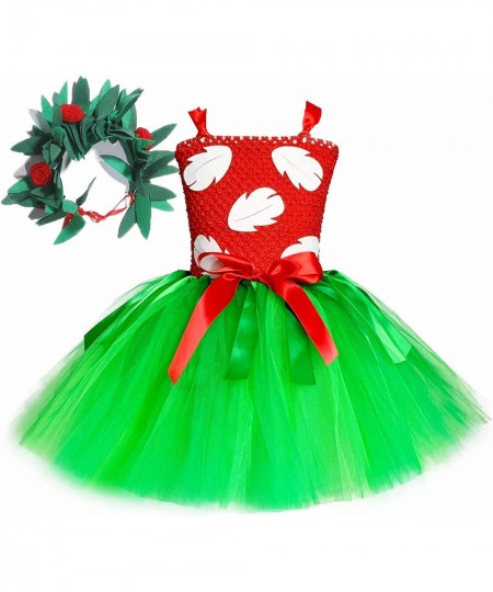 Hawaiian Red Green Tutu Dress for Girls with Tropical Fern Leaf Headband Birthday Summer Vacation Gifts $45.10 - Kids' Costumes