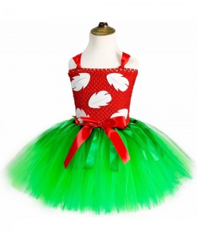 Hawaiian Red Green Tutu Dress for Girls with Tropical Fern Leaf Headband Birthday Summer Vacation Gifts $45.10 - Kids' Costumes