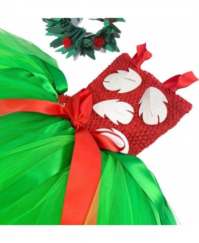 Hawaiian Red Green Tutu Dress for Girls with Tropical Fern Leaf Headband Birthday Summer Vacation Gifts $45.10 - Kids' Costumes