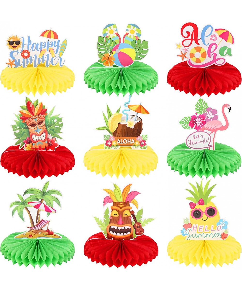 9 Pieces Summer Hawaiian Luau Honeycomb Table Centerpiece Tiki Bar Table Topper Decorations Luau Party Decorations for Hawaii...