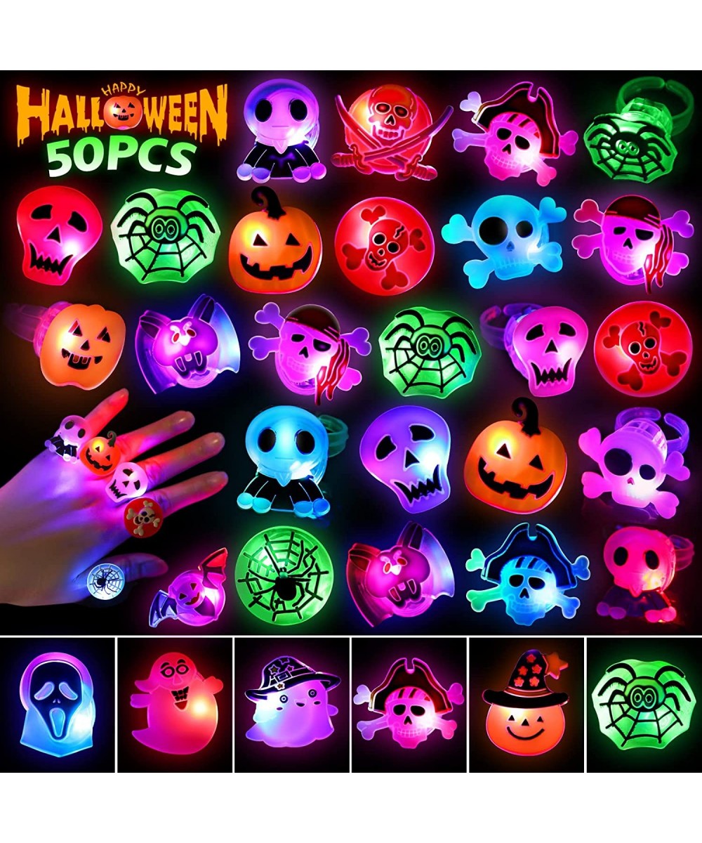 Halloween Rings for Kids 50 Pcs Halloween LED Flash Light up Rings Halloween toys in bulk Halloween treats for kids Bulk Hall...