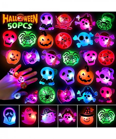 Halloween Rings for Kids 50 Pcs Halloween LED Flash Light up Rings Halloween toys in bulk Halloween treats for kids Bulk Hall...