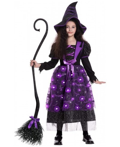 Halloween Witch Costume for Girls Light Up Toddler Witch Dress with Witch Broom and Hat Kids Witch Costume Glow in the Dark f...