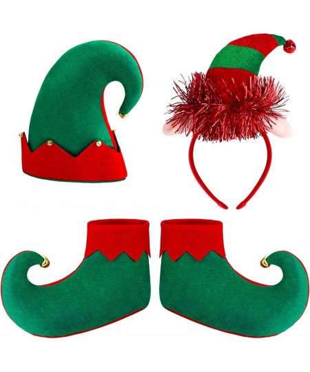 4 Pieces Kids Christmas Elf Costume Sets Xmas Holiday Elf Felt Hat Elf Shoes Christmas Costume Headband for Boys or Girls Chr...