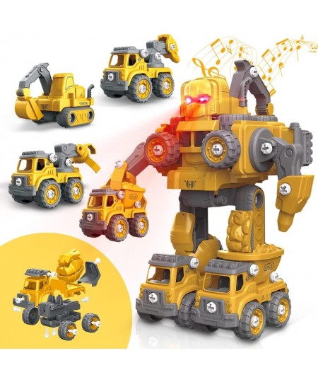 STEM Robot Toys for 5+ Year Old Boys 5 IN 1 Take Apart Construction Vehicles Transform Construction Robot Toys for Kids 3-5 E...