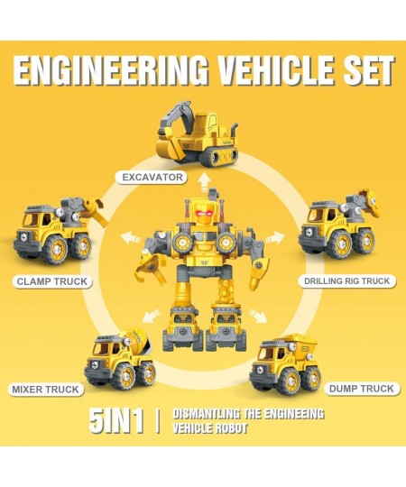 STEM Robot Toys for 5+ Year Old Boys 5 IN 1 Take Apart Construction Vehicles Transform Construction Robot Toys for Kids 3-5 E...