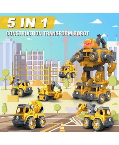 STEM Robot Toys for 5+ Year Old Boys 5 IN 1 Take Apart Construction Vehicles Transform Construction Robot Toys for Kids 3-5 E...