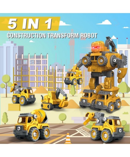 STEM Robot Toys for 5+ Year Old Boys 5 IN 1 Take Apart Construction Vehicles Transform Construction Robot Toys for Kids 3-5 E...