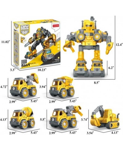 STEM Robot Toys for 5+ Year Old Boys 5 IN 1 Take Apart Construction Vehicles Transform Construction Robot Toys for Kids 3-5 E...