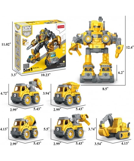 STEM Robot Toys for 5+ Year Old Boys 5 IN 1 Take Apart Construction Vehicles Transform Construction Robot Toys for Kids 3-5 E...