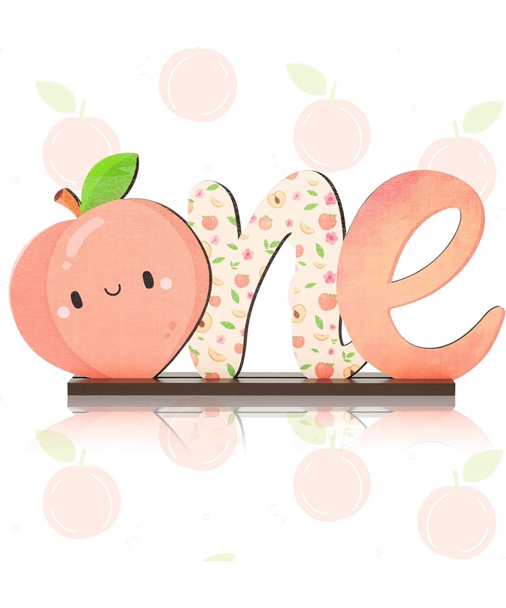 Peach ONE Letter Sign Wooden Centerpiece Spring Summer 1st Birthday Sweet Peach Table Topper Sign Decoration for One-year-old...