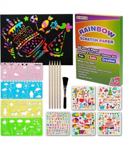 65Pcs Rainbow Scratch Paper for Kids Magic Art Crafts Set for Girl Scratch Art Supplies Kits for Boy (Wooden Stylus Stencils ...