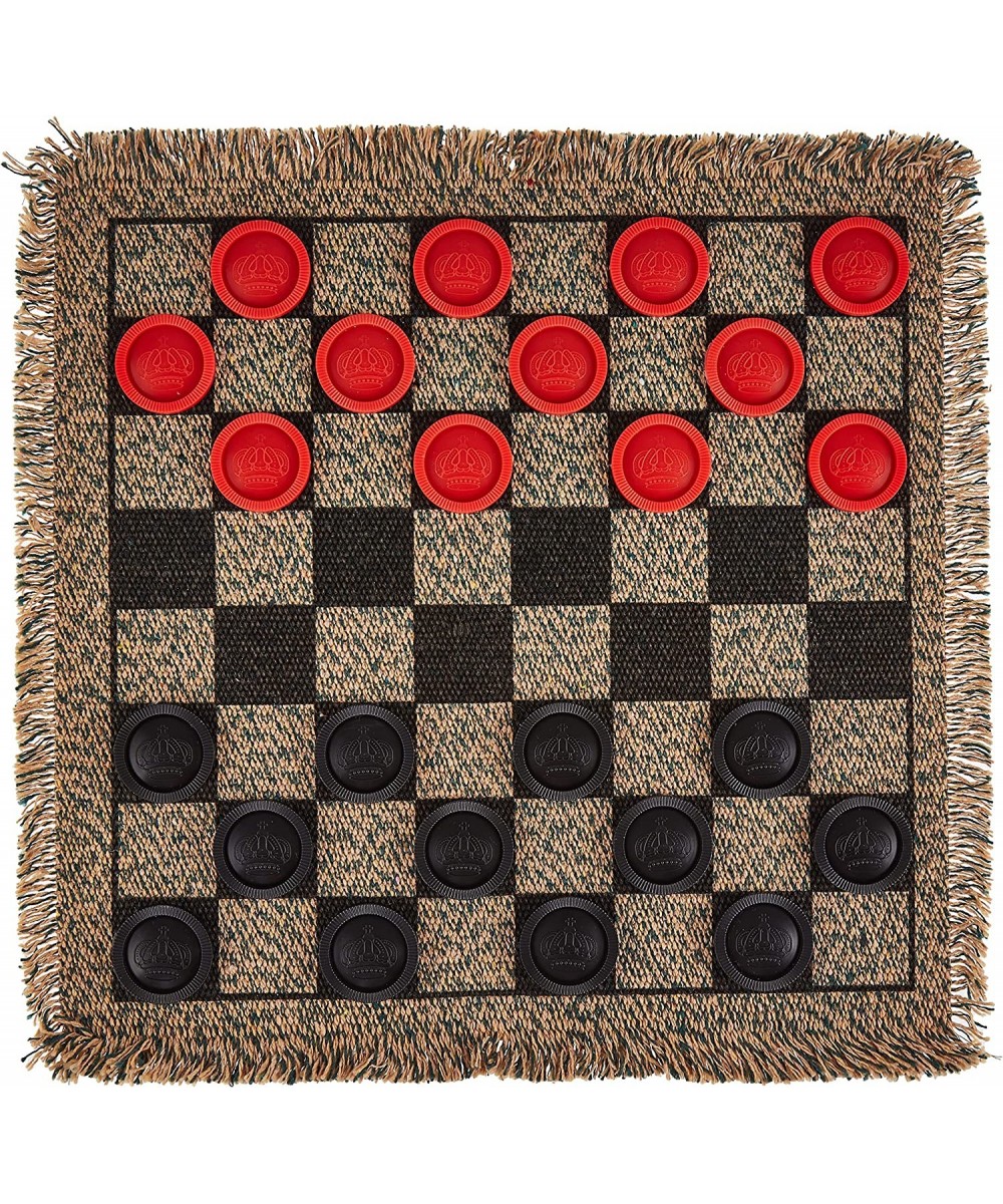 3-in-1 Mini Checkers Rug + Classic & Mega Tic Tac Toe - Portable Compact 12" x 12" Reversible Checkerboard Rug - Travel Parti...