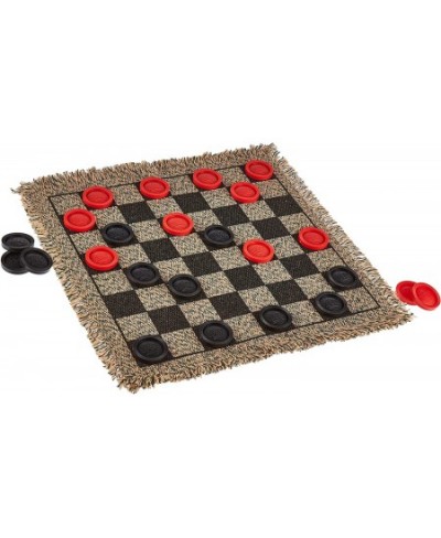 3-in-1 Mini Checkers Rug + Classic & Mega Tic Tac Toe - Portable Compact 12" x 12" Reversible Checkerboard Rug - Travel Parti...