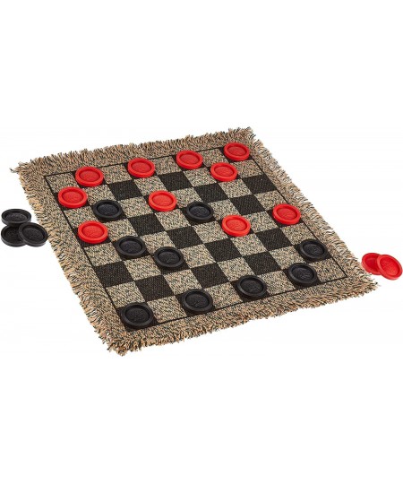 3-in-1 Mini Checkers Rug + Classic & Mega Tic Tac Toe - Portable Compact 12" x 12" Reversible Checkerboard Rug - Travel Parti...