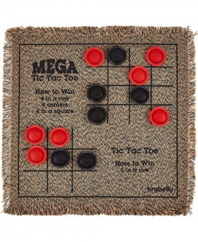 3-in-1 Mini Checkers Rug + Classic & Mega Tic Tac Toe - Portable Compact 12" x 12" Reversible Checkerboard Rug - Travel Parti...