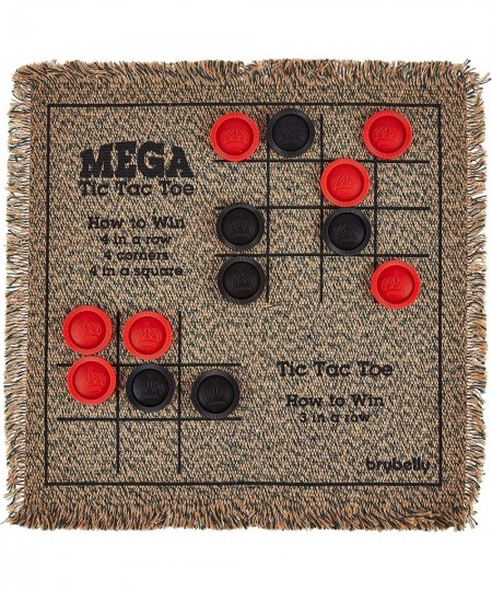 3-in-1 Mini Checkers Rug + Classic & Mega Tic Tac Toe - Portable Compact 12" x 12" Reversible Checkerboard Rug - Travel Parti...