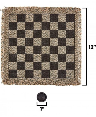 3-in-1 Mini Checkers Rug + Classic & Mega Tic Tac Toe - Portable Compact 12" x 12" Reversible Checkerboard Rug - Travel Parti...