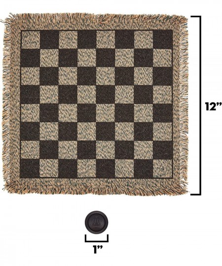 3-in-1 Mini Checkers Rug + Classic & Mega Tic Tac Toe - Portable Compact 12" x 12" Reversible Checkerboard Rug - Travel Parti...