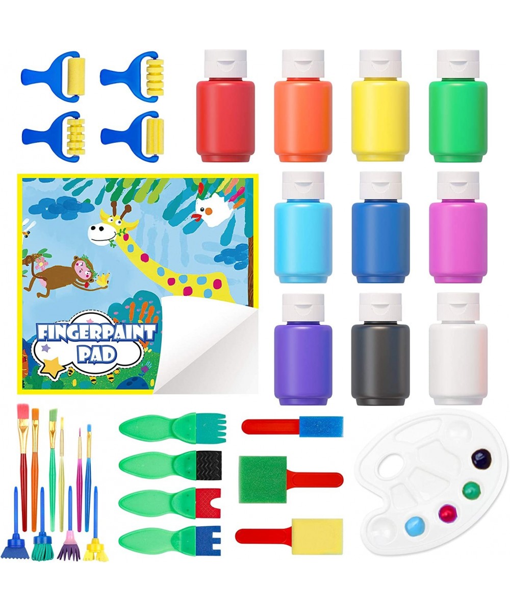 Washable Finger Paint Set 33 Pack Kids Paint Set with 10 Colors (60ml) Finger Paints Brushes Finger Paint Pad SpongeBrushes P...