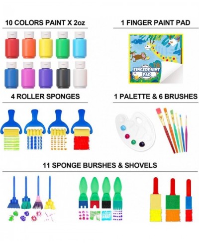 Washable Finger Paint Set 33 Pack Kids Paint Set with 10 Colors (60ml) Finger Paints Brushes Finger Paint Pad SpongeBrushes P...