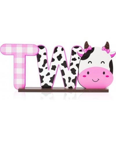 Cow Two Letter Sign Wooden Table Centerpiece for Baby Girls Pink Cow Second Birthday Decoration Pink Farm Barnyard Animals 2n...