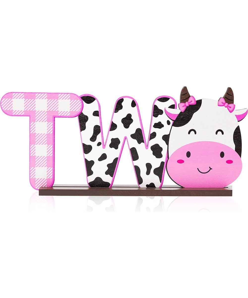 Cow Two Letter Sign Wooden Table Centerpiece for Baby Girls Pink Cow Second Birthday Decoration Pink Farm Barnyard Animals 2n...