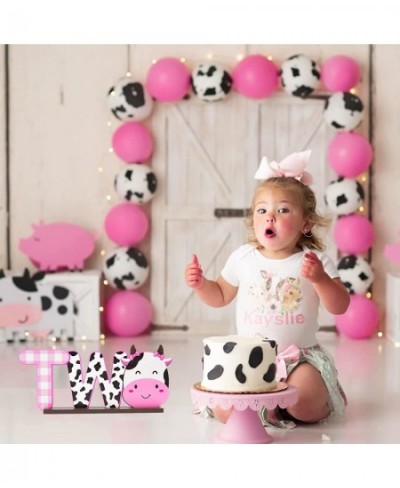 Cow Two Letter Sign Wooden Table Centerpiece for Baby Girls Pink Cow Second Birthday Decoration Pink Farm Barnyard Animals 2n...