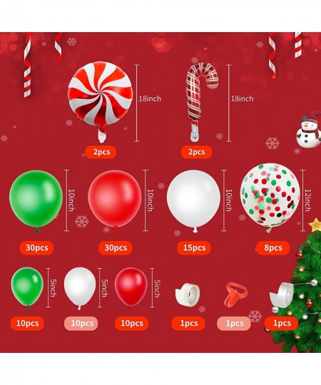 Christmas Balloon Garland Kit 117 Pack Christmas Balloon Arch with Red Green White Balloons Candy Cane Windmill Foil Balloons...