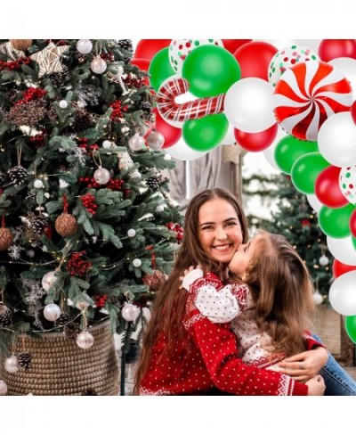 Christmas Balloon Garland Kit 117 Pack Christmas Balloon Arch with Red Green White Balloons Candy Cane Windmill Foil Balloons...