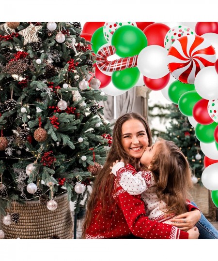 Christmas Balloon Garland Kit 117 Pack Christmas Balloon Arch with Red Green White Balloons Candy Cane Windmill Foil Balloons...