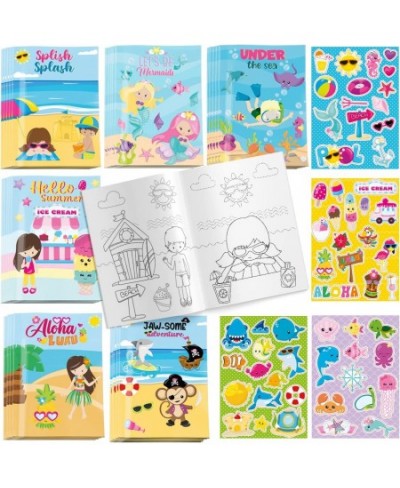 Summer Party Favor Coloring Books with Stickers 48 Bulk Pack Craft for Kids with Aloha Luau Ocean Animals Mermaid Pool Party ...